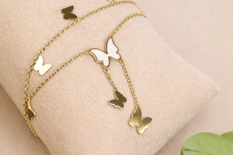 Gold Chain with Butterfly Pendant Fancy Bracelet