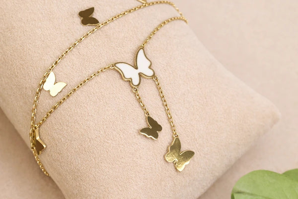 Gold Chain with Butterfly Pendant Fancy Bracelet for Women – 18K Gold Plated