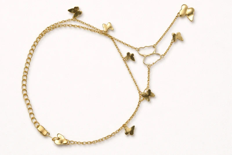 Gold Chain with Butterfly Pendant Fancy Bracelet