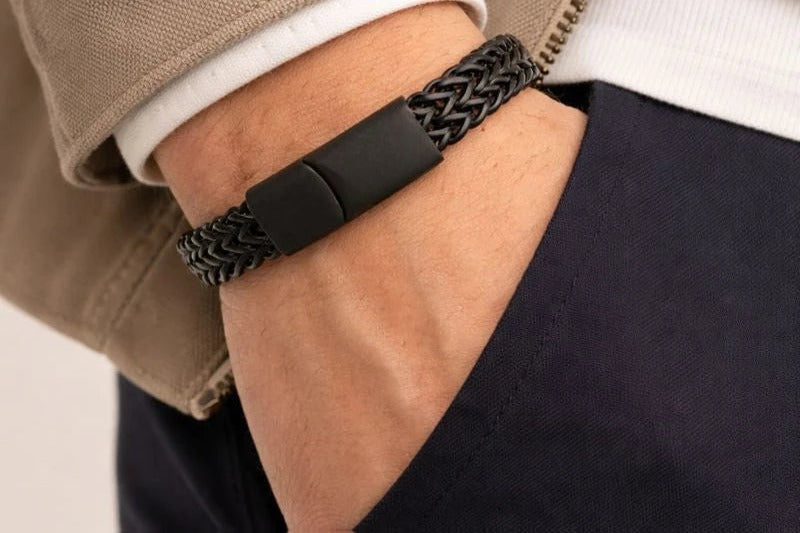 Stainless Steel Black Polish Matte Finish Bracelet for Men
